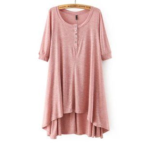 Soft Pink Loose Fit High-Low Tunic Top